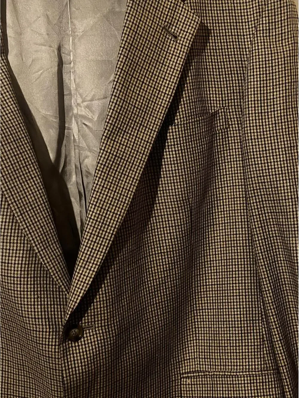 Burberrys Vintage Blazer Men's Brown Checkered 48L 100% silk